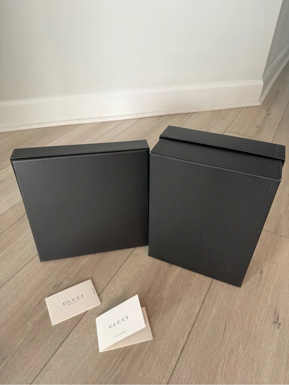 Two Gucci Gift Boxes & Care Cards
